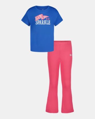 Glitter Logo & Side-Stripe Little Kurzarm & Yoga Pants Set